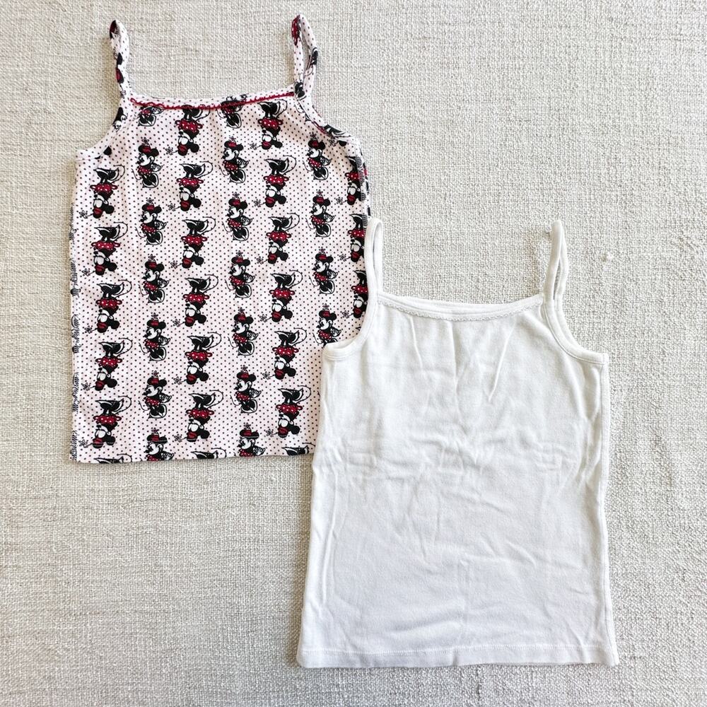 Hanna Andersson Disney Minnie Mouse and Solid White Organic Cami 2-pack EUC 6-8